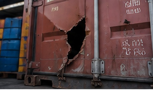 Damage to the side of a cargo container